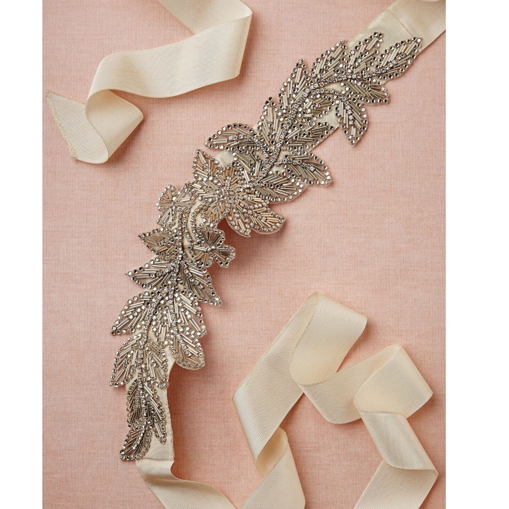 BHLDN Abelia Silver beaded leaf sash belt
